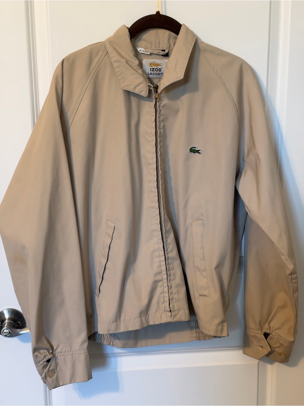 Vintage 1980s IZOD Lacoste Harrington Jacket Men M Tan Crocodile Windbreaker